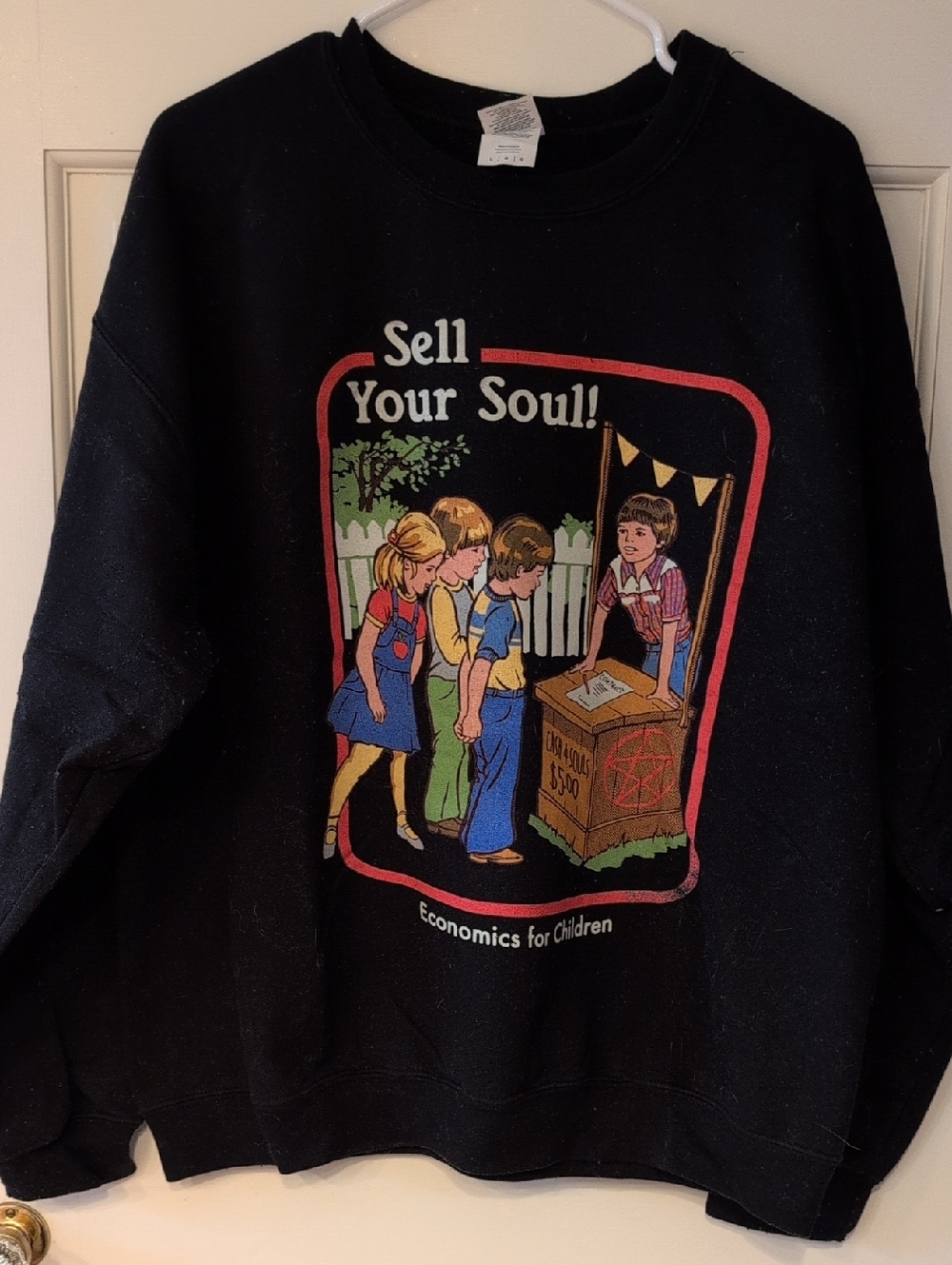 Wicked Black Graphic Pullover with Multicolor Retro Print
